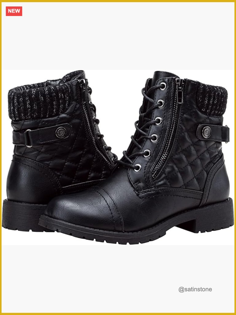 Faux Leather Combat Booties Lace Up Ankle Boots Low Heel Waterproof